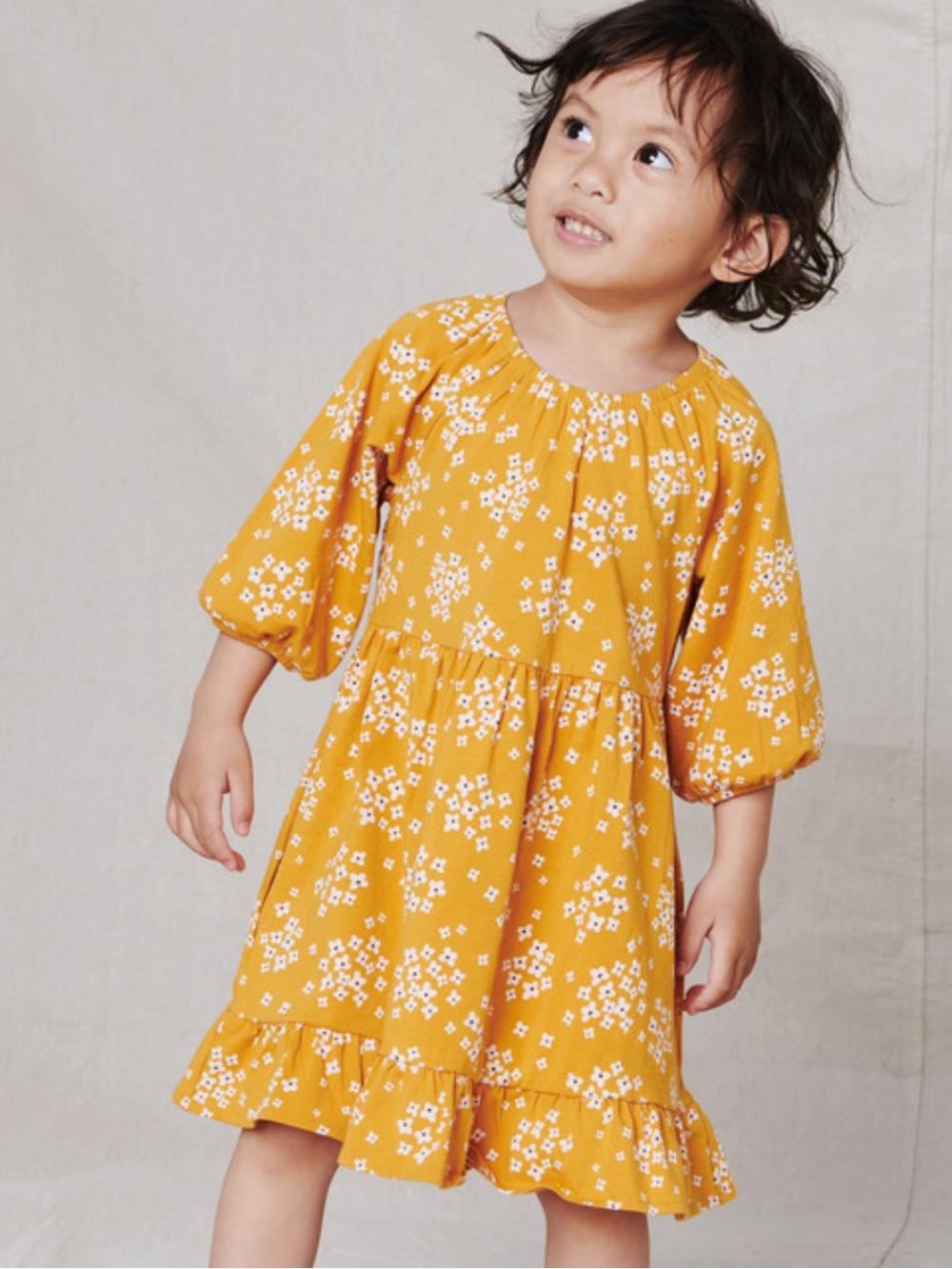 Tea Collection Girls Yellow Floral Ruffle Hem Cotton Dress 8